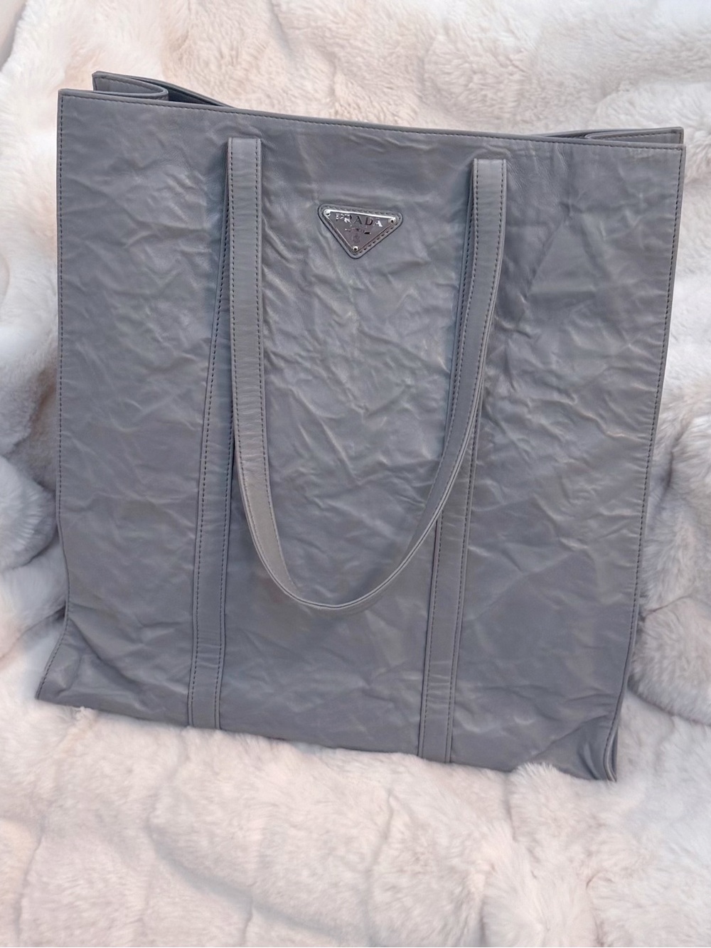 Prada Crinkle Nappa Gray Tote Bag